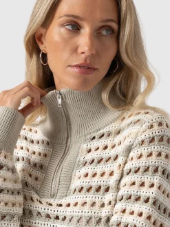 New Saint and Sofia Ester Quarter Zip Knit - Beige