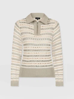 New Saint and Sofia Ester Quarter Zip Knit - Beige