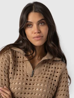 Clearance Saint and Sofia Ester Quarter Zip Knit - Camel