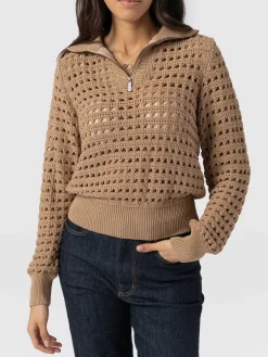 Clearance Saint and Sofia Ester Quarter Zip Knit - Camel