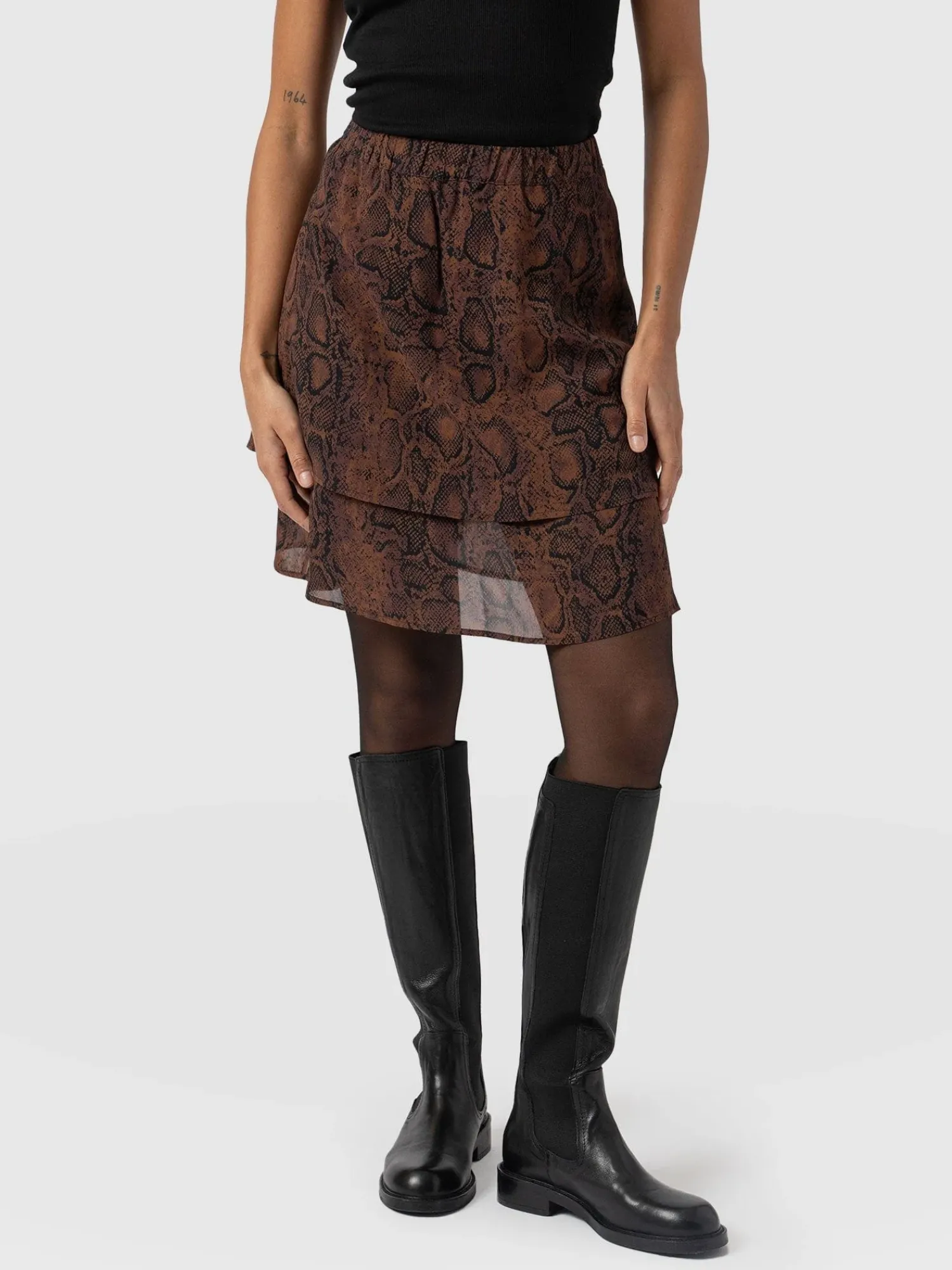 Hot Saint and Sofia Etta Mini Layered Skirt - Brown Snake