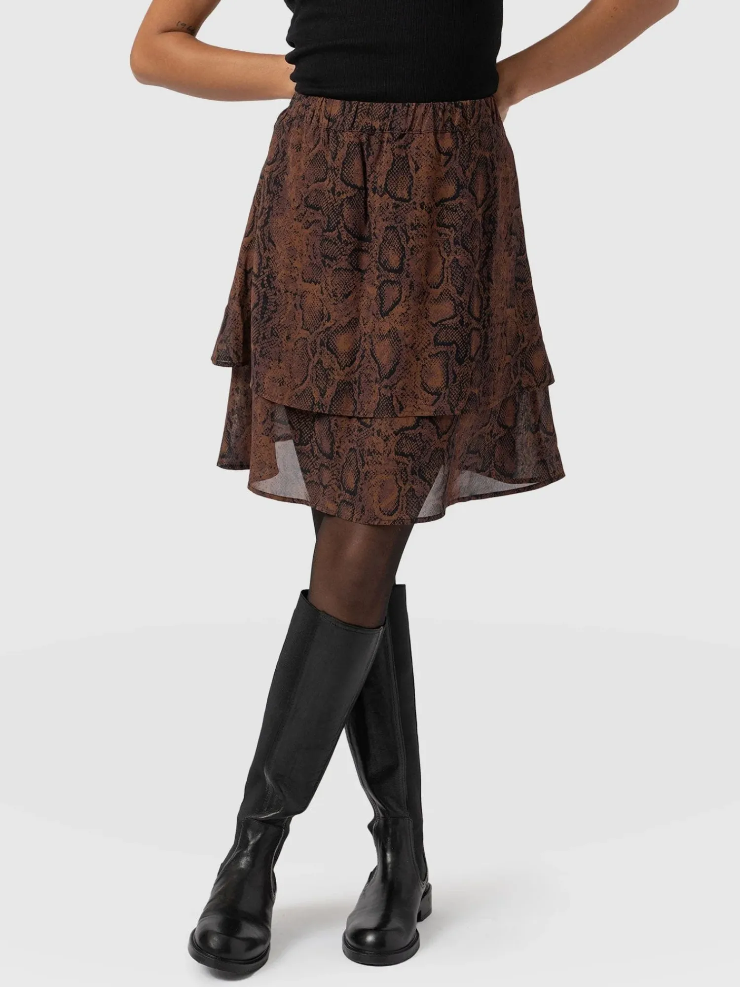 Hot Saint and Sofia Etta Mini Layered Skirt - Brown Snake
