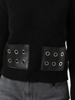 Discount Saint and Sofia Eyelet Rib Knit Sweater - Black