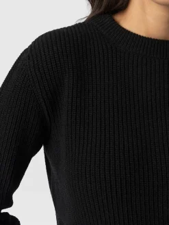 Discount Saint and Sofia Eyelet Rib Knit Sweater - Black