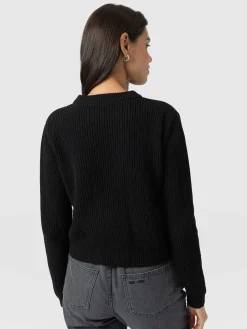 Discount Saint and Sofia Eyelet Rib Knit Sweater - Black