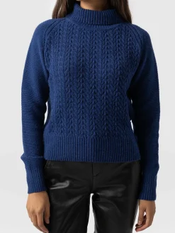 Sale Saint and Sofia Glen Cable Knit Sweater - Blue