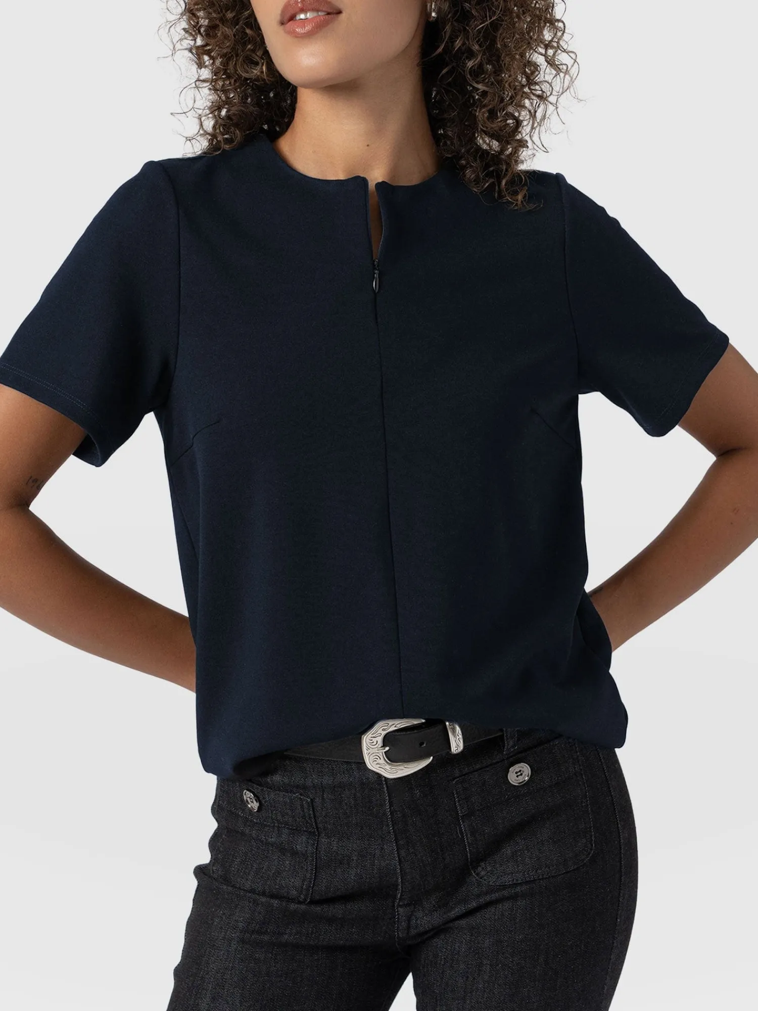 Hot Saint and Sofia Keller Zip Up Tee - Navy