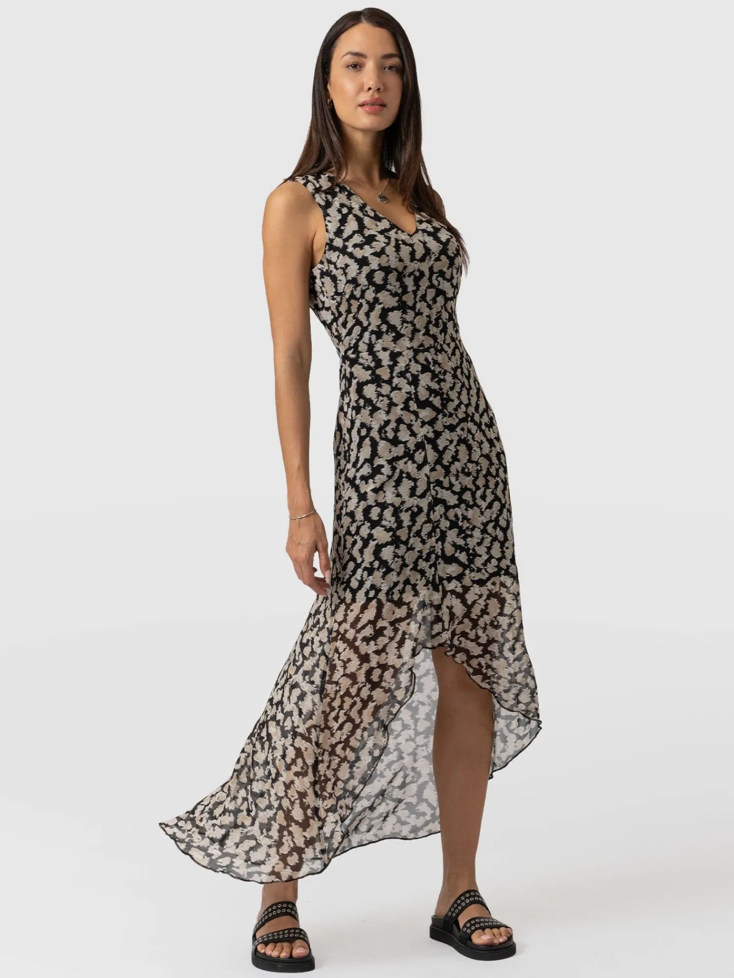 Discount Saint and Sofia Lexi High Low Dress - Black Confetti Petal