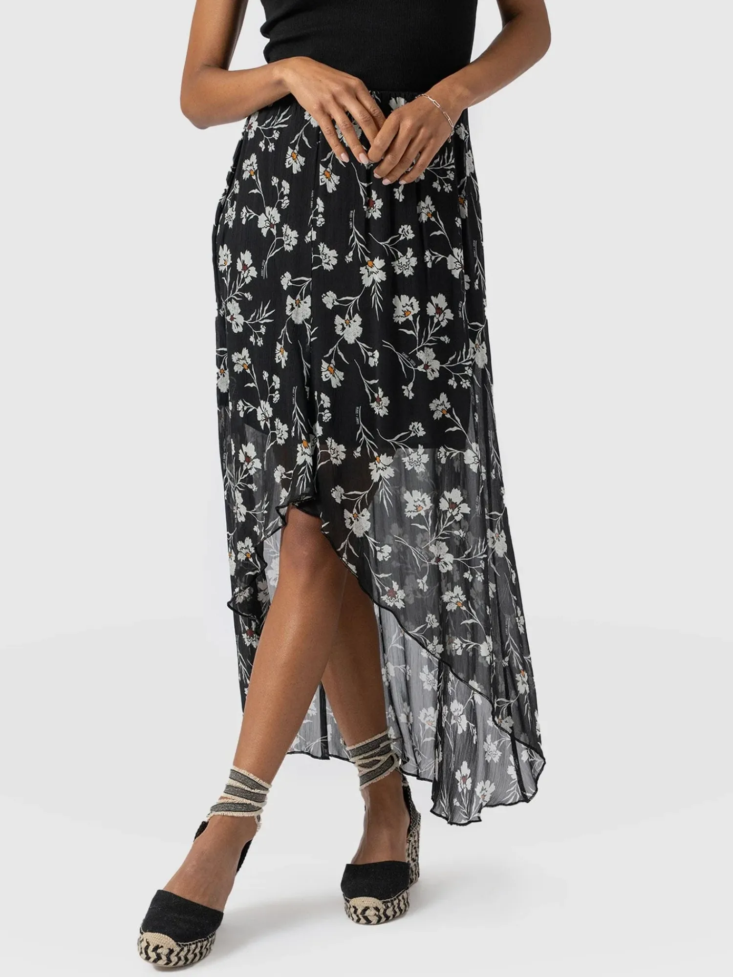Best Saint and Sofia Lexi High Low Skirt - Black Spring Floral
