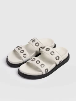 Hot Saint and Sofia Madison Eyelet Slides - Cream