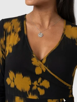 Sale Saint and Sofia Maggie Wrap Midi Dress - Yellow Fade Floral