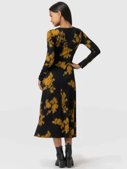 Sale Saint and Sofia Maggie Wrap Midi Dress - Yellow Fade Floral