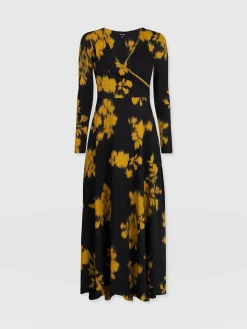 Sale Saint and Sofia Maggie Wrap Midi Dress - Yellow Fade Floral