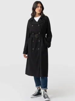 Hot Saint and Sofia Marion Double Breasted Trench - Black