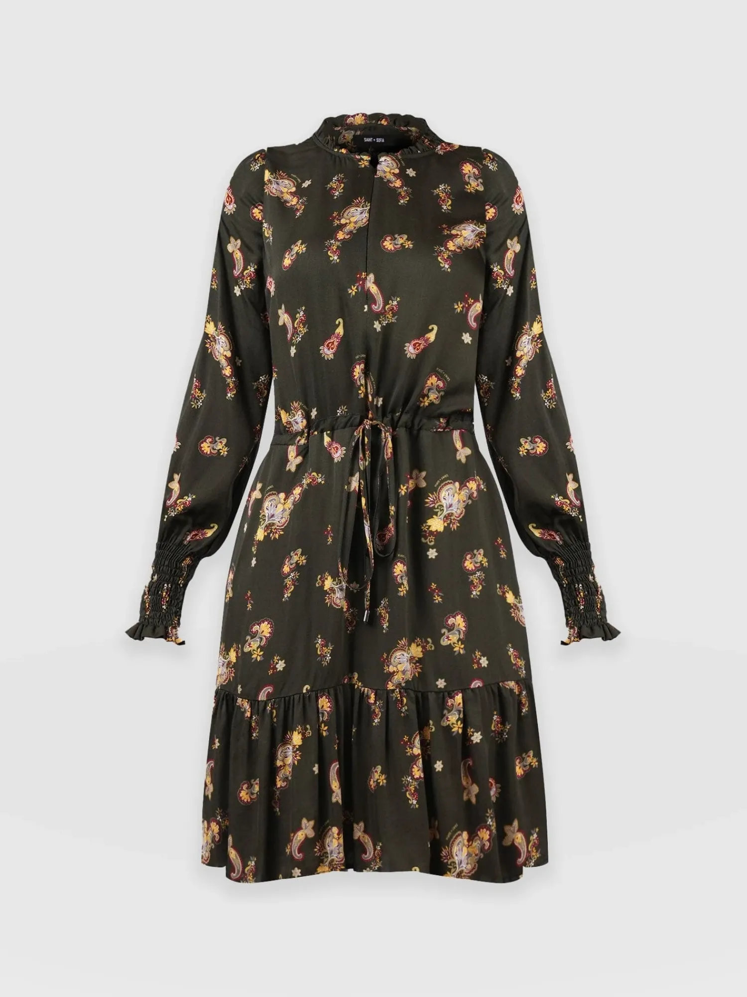 Outlet Saint and Sofia Mini Olivia Zip Up Dress - Khaki Paisley