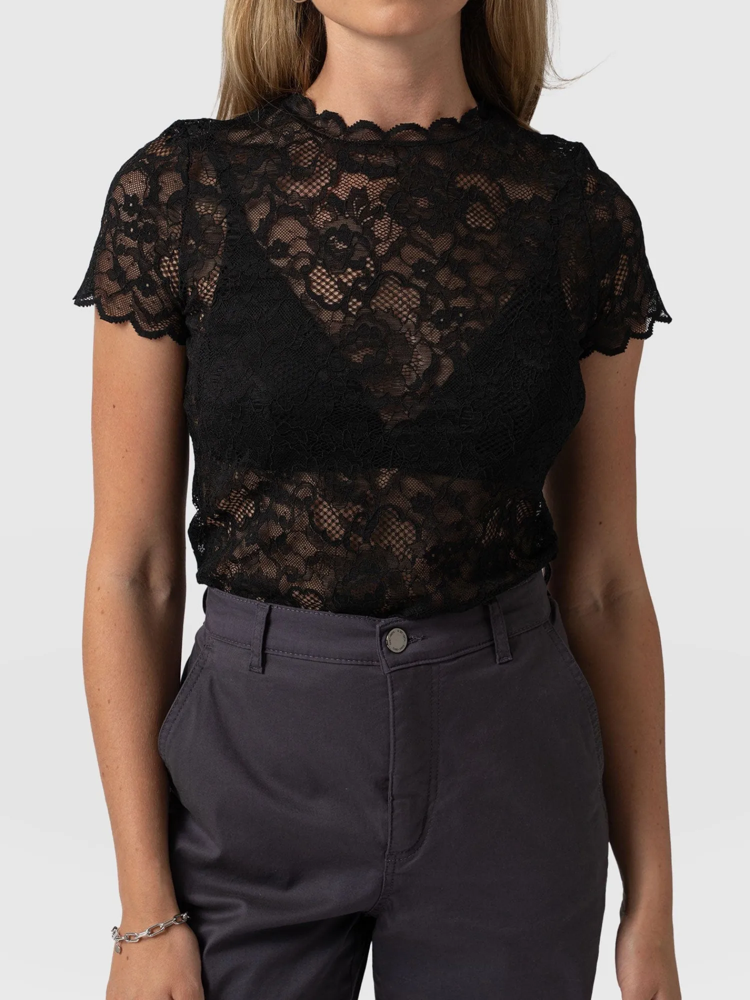 Fashion Saint and Sofia Miranda Lace Short Sleeve Tee - Black