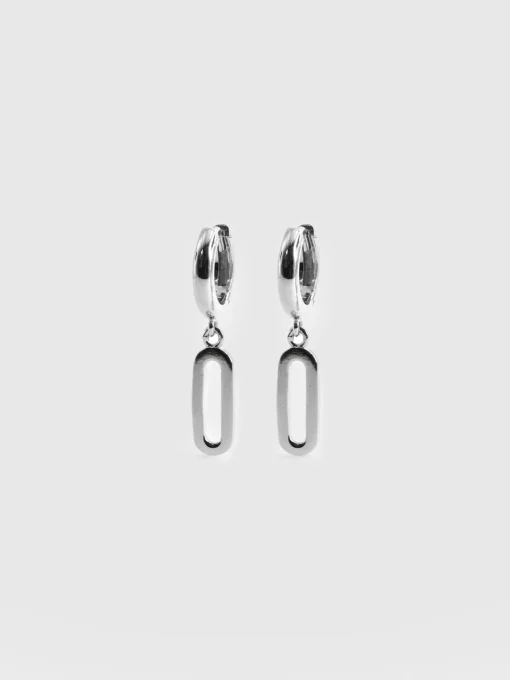 New Saint and Sofia Oval Charm Drop Huggie Earrings - Silver