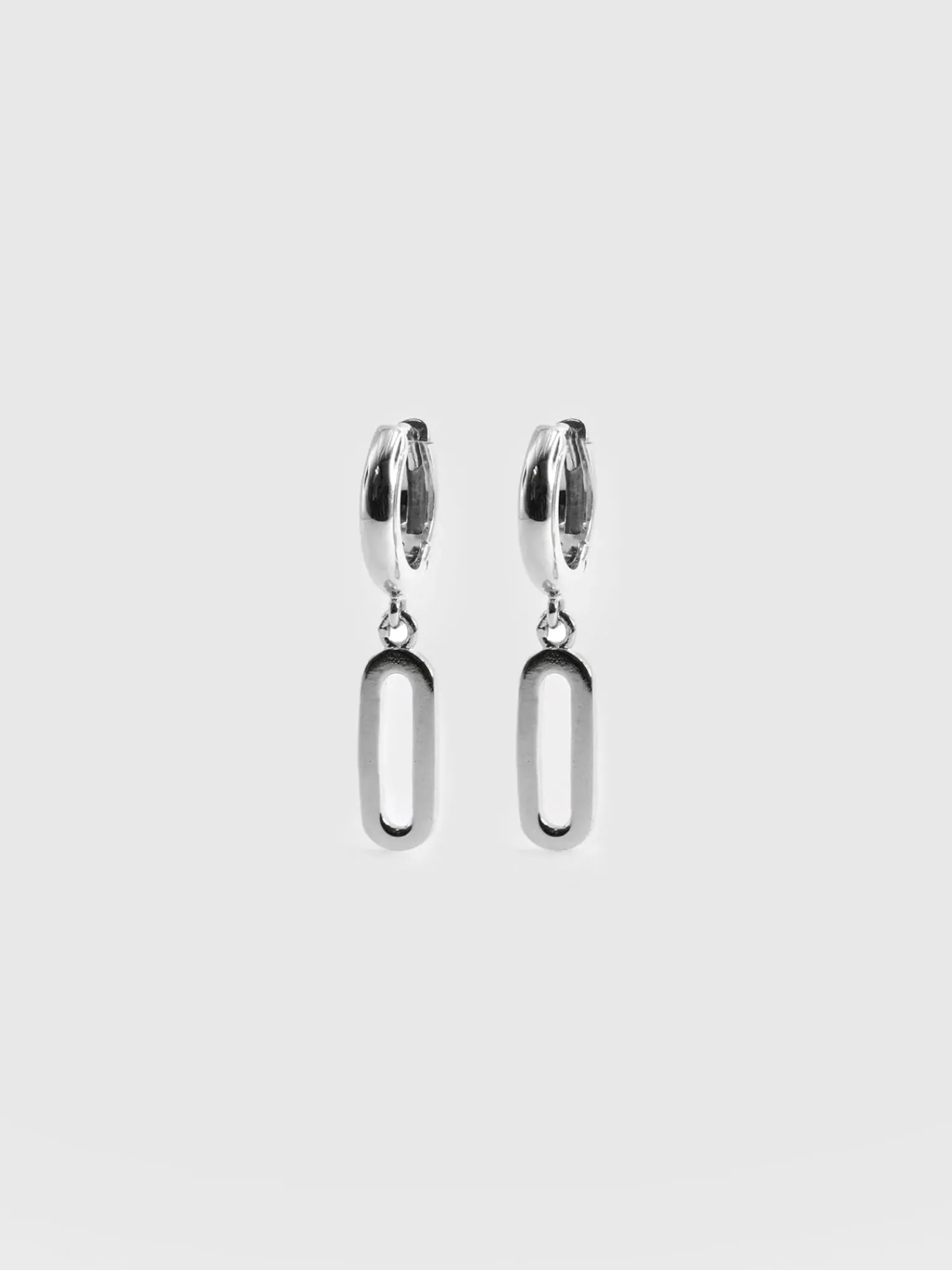 New Saint and Sofia Oval Charm Drop Huggie Earrings - Silver