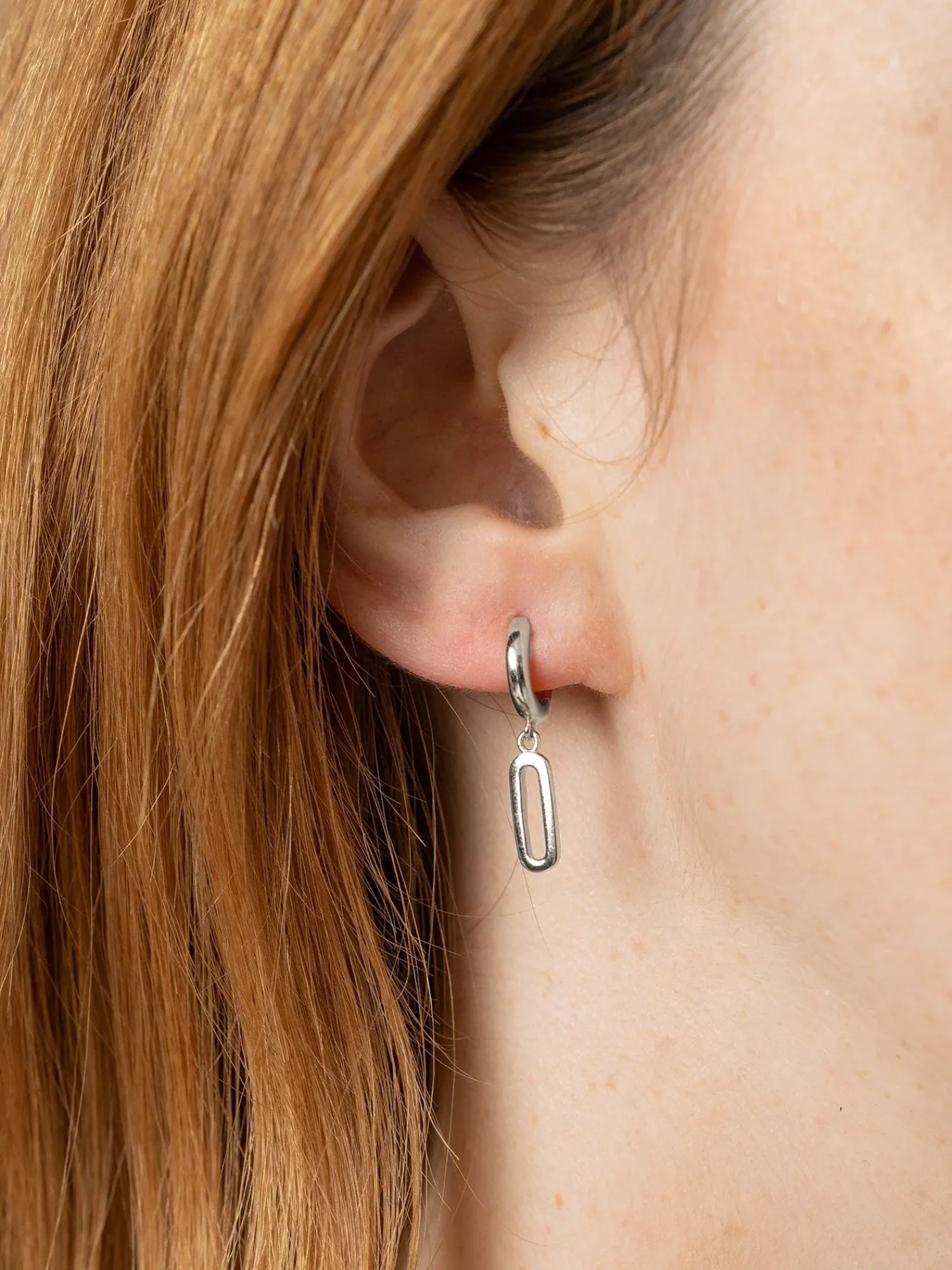 New Saint and Sofia Oval Charm Drop Huggie Earrings - Silver