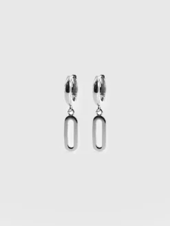 New Saint and Sofia Oval Charm Drop Huggie Earrings - Silver