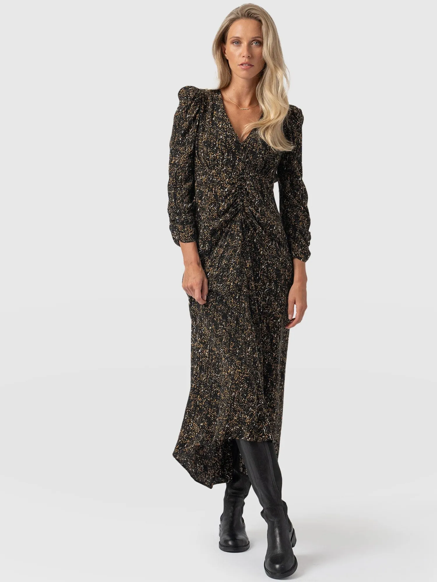 Clearance Saint and Sofia Paloma Ruched Dress - Ditsy Leopard