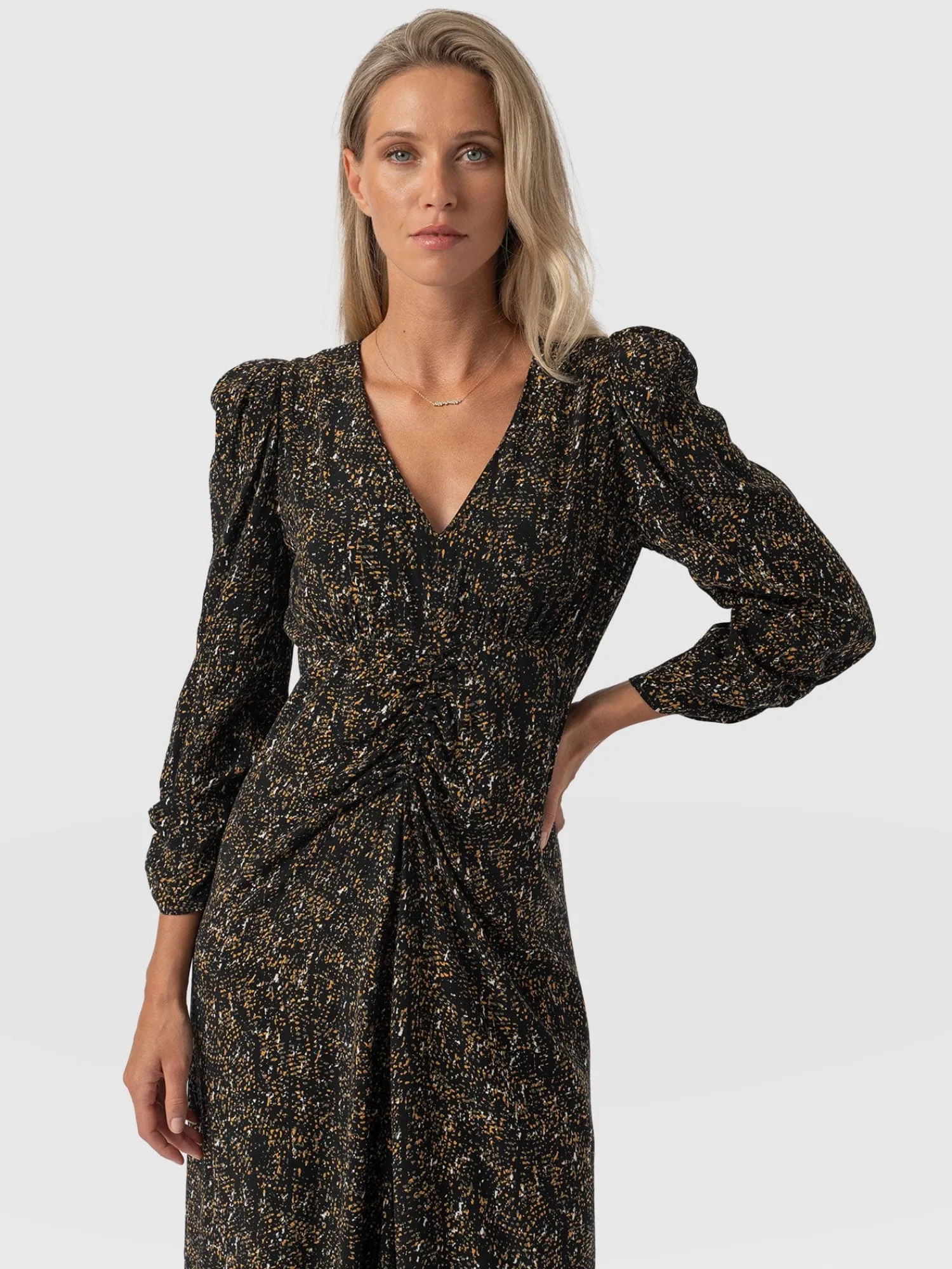 Clearance Saint and Sofia Paloma Ruched Dress - Ditsy Leopard