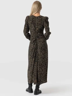 Clearance Saint and Sofia Paloma Ruched Dress - Ditsy Leopard