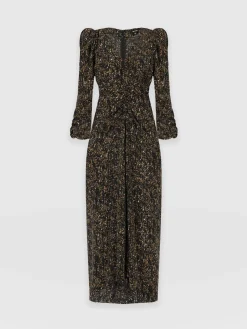 Clearance Saint and Sofia Paloma Ruched Dress - Ditsy Leopard