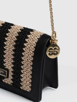 Clearance Saint and Sofia Primrose Wallet on Chain - Beige/Black Raffia