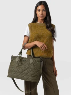 Outlet Saint and Sofia Quilted Selene Shopper Bag - Khaki