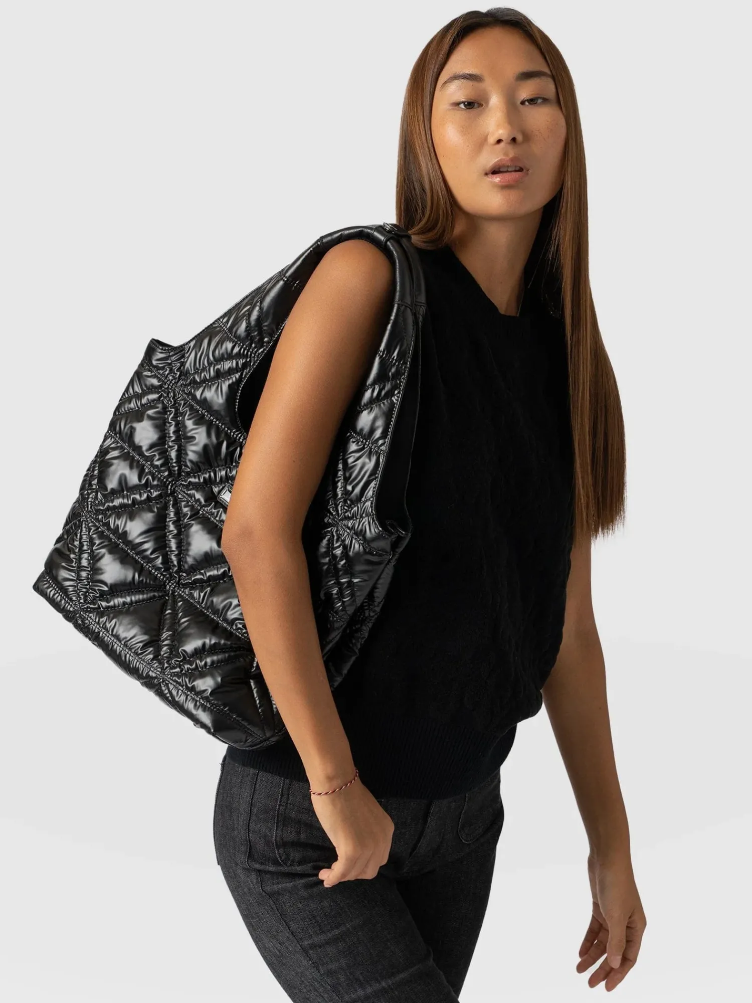 Online Saint and Sofia Quilted Stella Shoulder Tote Bag - Black