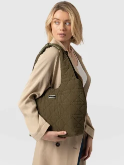 New Saint and Sofia Quilted Stella Shoulder Tote Bag - Khaki