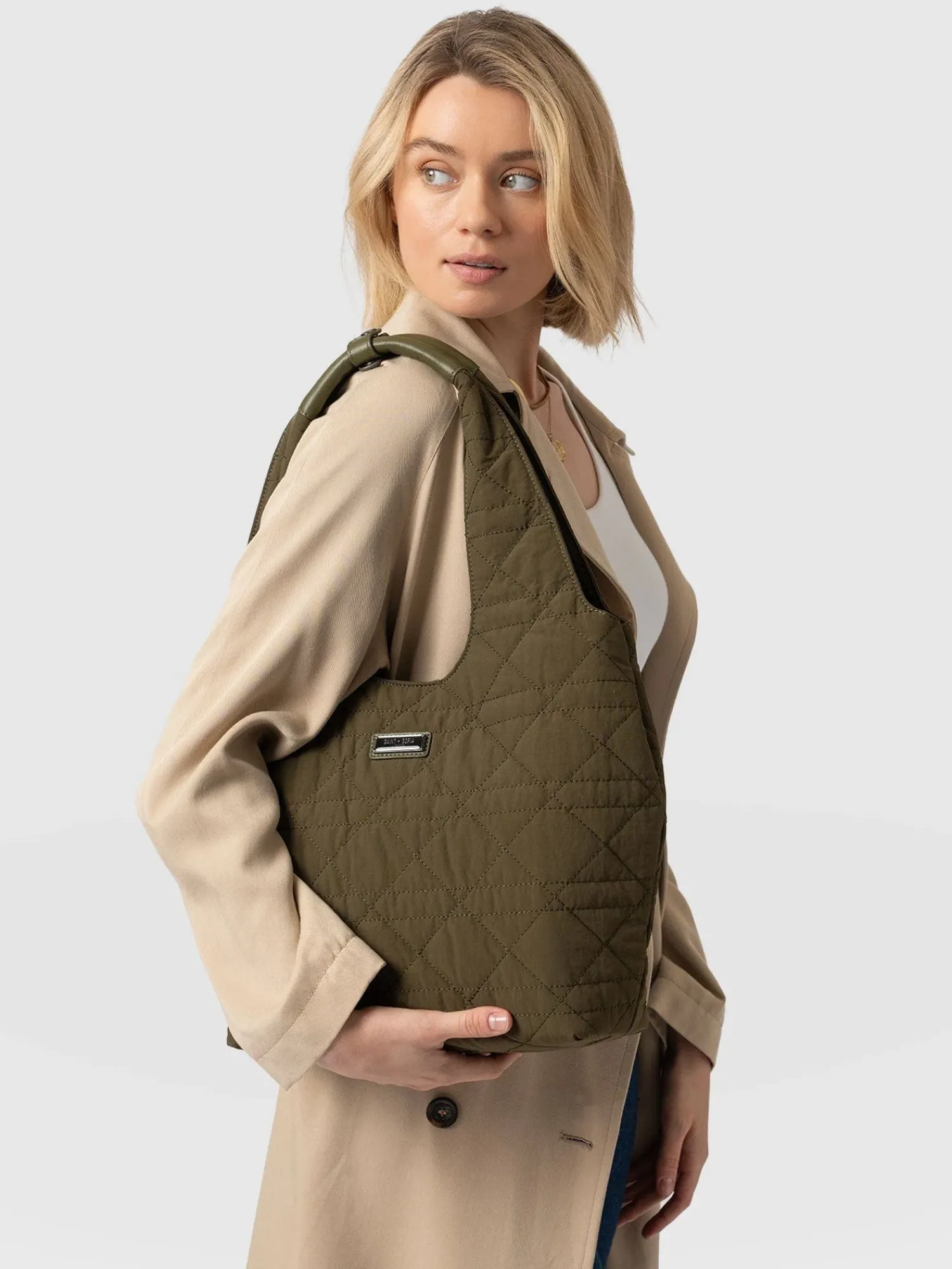 New Saint and Sofia Quilted Stella Shoulder Tote Bag - Khaki