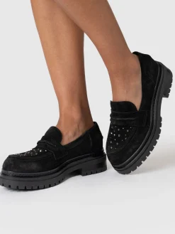 Online Saint and Sofia Raine Studded Loafer - Black Suede