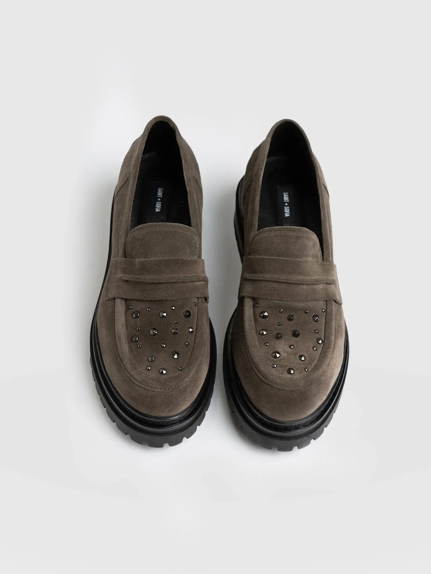 Best Saint and Sofia Raine Studded Loafer - Taupe Suede