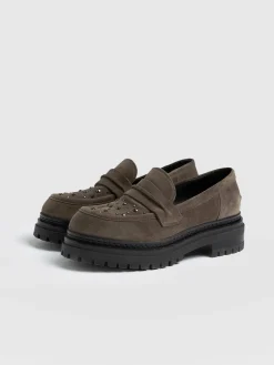 Best Saint and Sofia Raine Studded Loafer - Taupe Suede