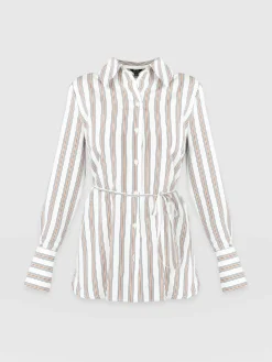 New Saint and Sofia Reagan Tie Shirt - Beige Stripe
