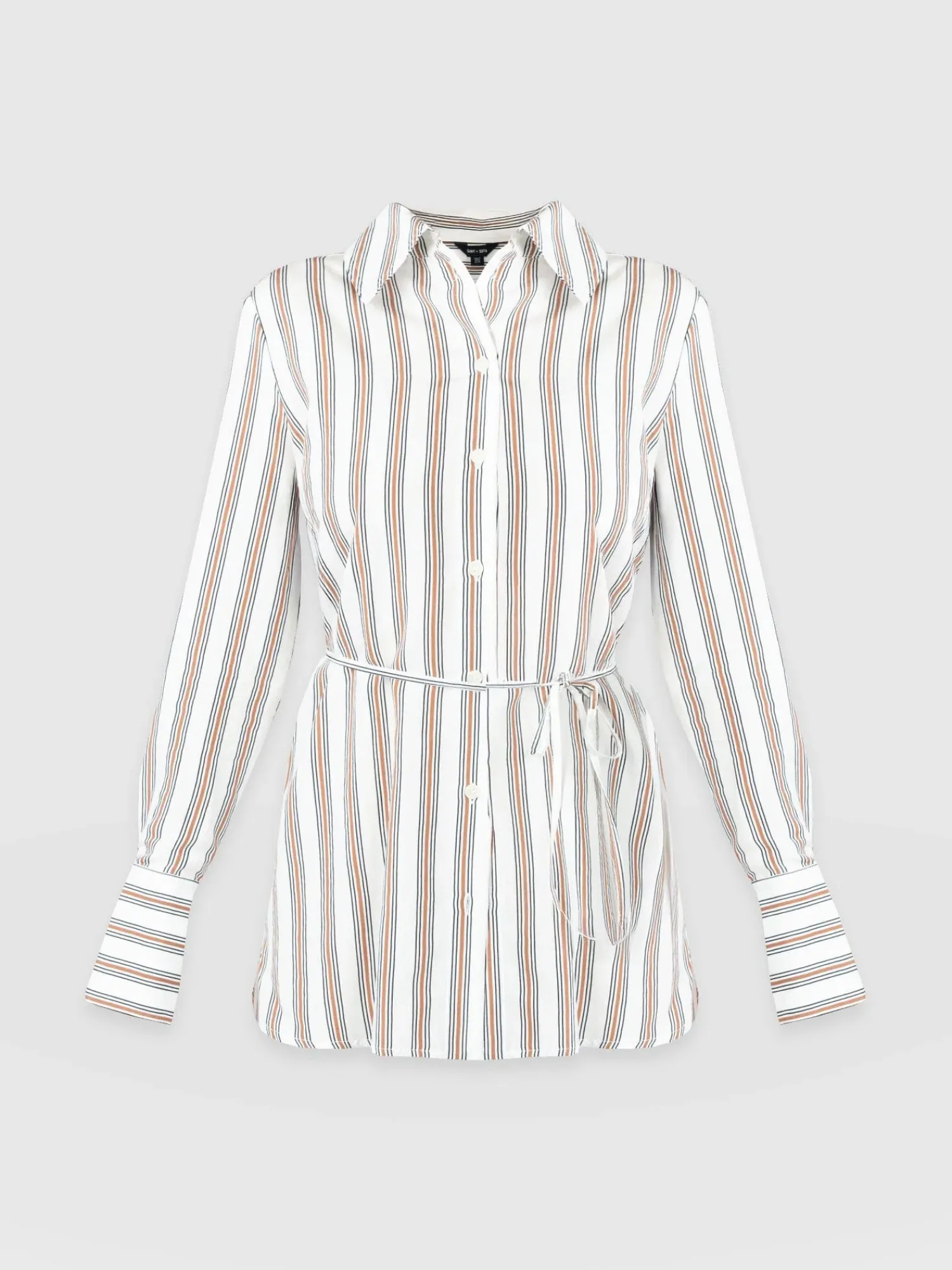 New Saint and Sofia Reagan Tie Shirt - Beige Stripe