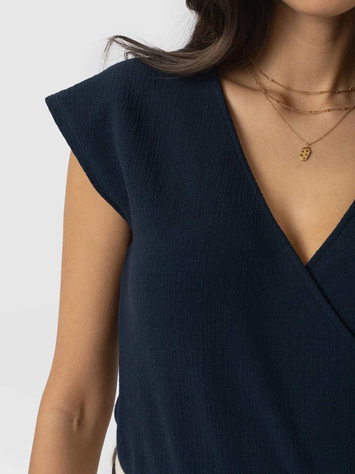 Discount Saint and Sofia Rosa Wrap Top - Navy Textured