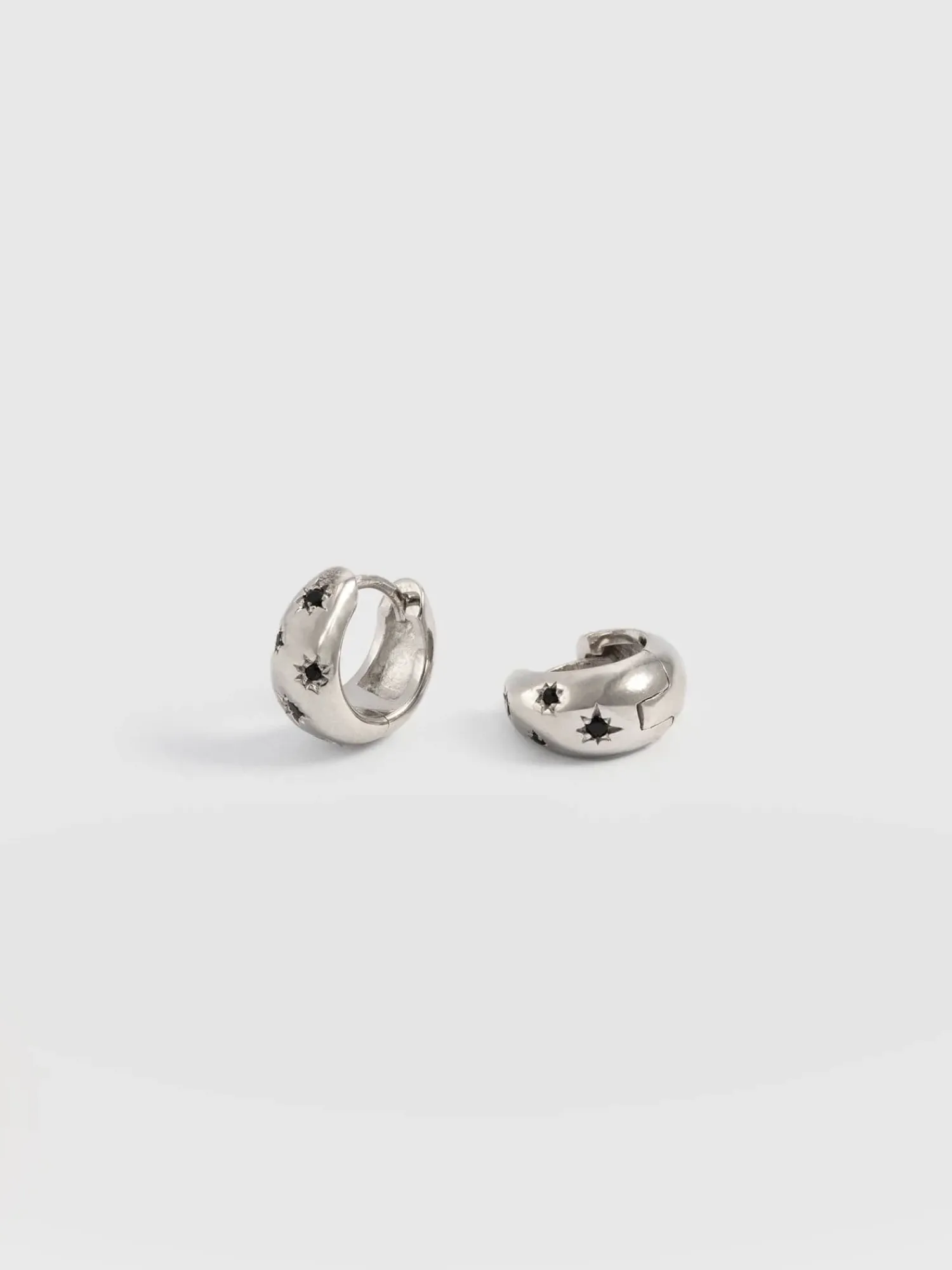 New Saint and Sofia Scatter Star Huggie Earrings - Silver/Black