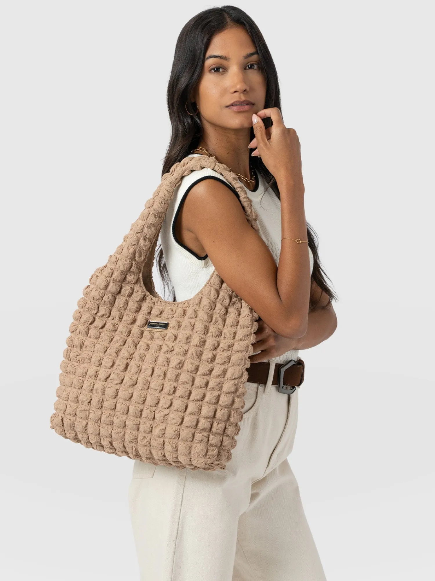 Fashion Saint and Sofia Soho Shoulder Tote Bag - Beige