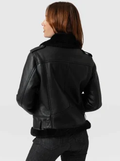Discount Saint and Sofia Spitfire Shearling Jacket - Black