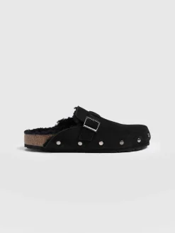 New Saint and Sofia Studded Clogs - Black Shearling