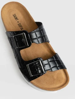 Best Saint and Sofia Sutton Slide - Black Croc Studded