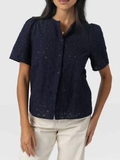 Hot Saint and Sofia Tabitha Short Sleeve Blouse - Navy