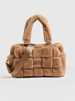 Online Saint and Sofia Teddy Woven Duffle Bag - Caramel