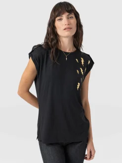 Discount Saint and Sofia Turn Up Tee - Black Lightning