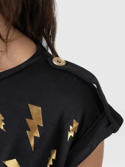 Discount Saint and Sofia Turn Up Tee - Black Lightning