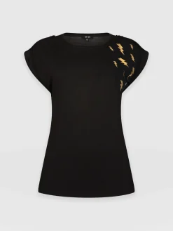 Discount Saint and Sofia Turn Up Tee - Black Lightning